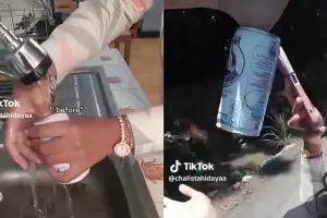 Hari apes tak ada di kalender, jempol wanita ini nyangkut di kaleng susu, ekspresi damkarnya puas pol