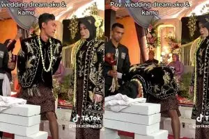 Viral aksi mempelai pria unjuk kekuatan di acara pernikahan, ekspresi pengantin wanita tersipu malu