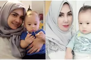 10 Beda gaya Rieta Amilia dan Amy Qanita saat momong Rafathar sedari kecil