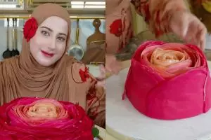 9 Potret Tasyi Athasyia bikin crepes cake jumbo bentuk bunga mawar, detail tetesan airnya bikin takjub