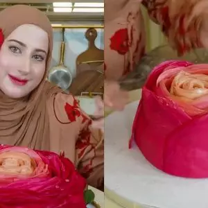 9 Potret Tasyi Athasyia bikin crepes cake jumbo bentuk bunga mawar, detail tetesan airnya bikin takjub