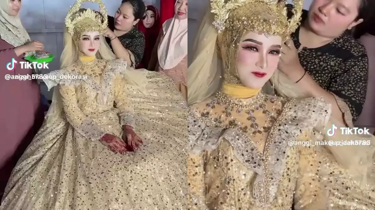 Di tengah gempuran serba simpel, pengantin ini tampil pakai gaun petticoat, penampilannya tuai atensi