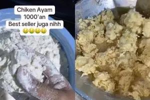Momen pedagang spill cara bikin ayam goreng yang dijual Rp1.000, potongan dagingnya bikin ngelus dada