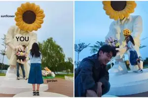 Usahanya totalitas abis, viral pria niat banget buat patung bunga matahari raksasa untuk lamar kekasih