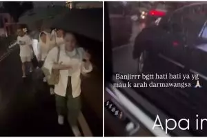 Terjebak macet parah imbas banjir, ini 9 momen Nagita Slavina dan teman artis jalan kaki naik MRT