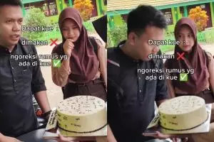 Diberi kue ulang tahun unik dengan hiasan rumus, respon guru matematika ini malah bikin geleng-geleng
