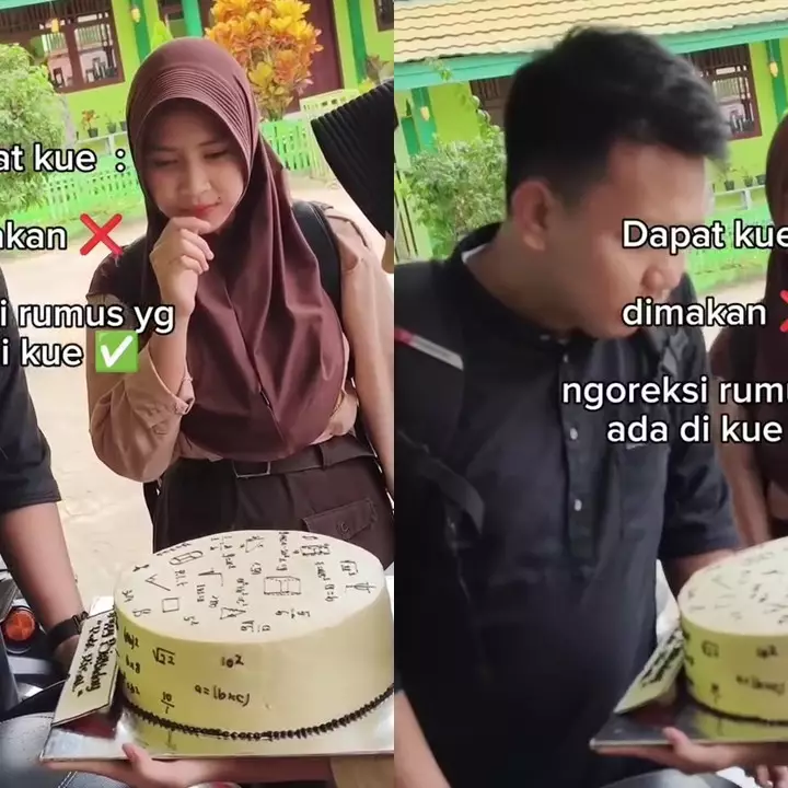 Diberi kue ulang tahun unik dengan hiasan rumus, respon guru matematika ini malah bikin geleng-geleng
