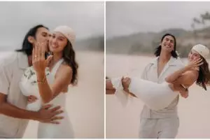 9 Potret momen Sean Gelael lamar Hana Malasan di pantai Sumba, cincin di batok kelapa bikin salfok