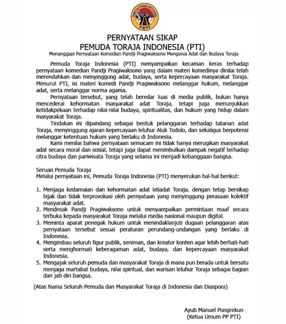 Kronologi Pandji Pragiwaksono dikecam singgung adat Toraja © 2025 brilio.net Kronologi Pandji Pragiwaksono dikecam singgung adat Toraja © 2025 brilio.net