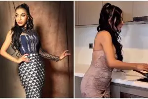 7 Potret dapur hunian Denada yang minimalis, letak mesin cucinya di kabinet dapur