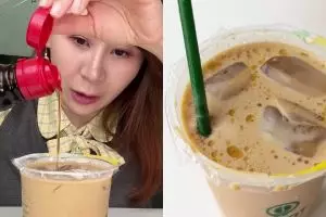 Momen wanita ini jajal tren viral minum kopi pakai minyak wijen, warganet auto penasaran