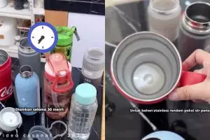 Bau apek di botol minum tak hilang meski sudah dicuci? Coba pakai 1 bahan dapur ini untuk mengatasinya