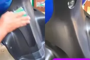 Tak perlu beli semir mahal-mahal, 2 bahan dapur ini ampuh bikin bodi motor hitam mengilap seperti baru