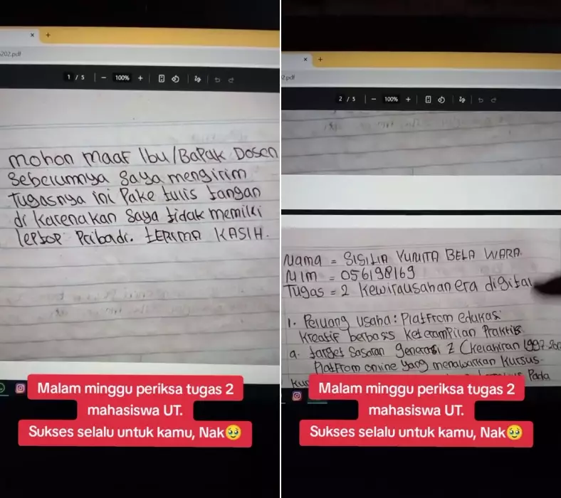 Mahasiswa kerjakan tugas pakai tangan tak punya laptop © 2025 TikTok Mahasiswa kerjakan tugas pakai tangan tak punya laptop © 2025 TikTok