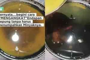 Ilmu mahal! Wanita ini bagikan cara buang endapan tepung di minyak bekas tanpa disaring atau dituang