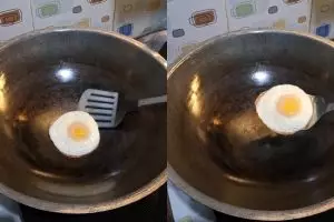 Tanpa minyak atau teflon, wanita ini punya trik goreng telur biar tak lengket meski pakai wajan jadul