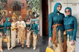 Pesona Citra Kirana dalam kebaya brokat hijau toska di pernikahan sahabat