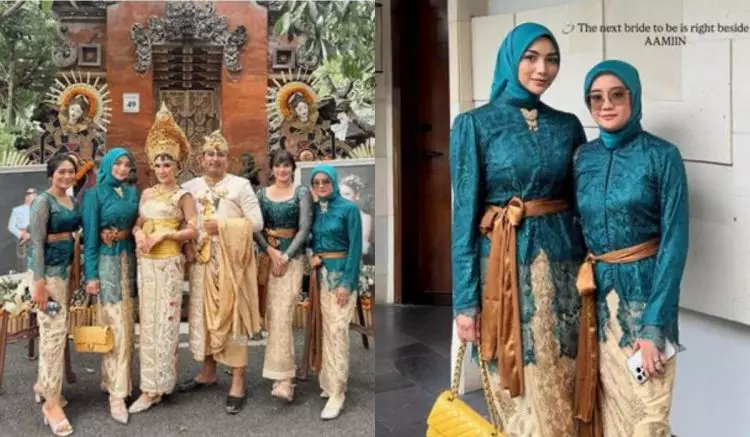 Pesona Citra Kirana dalam kebaya brokat hijau toska di pernikahan sahabat