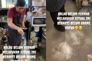 Bikin salfok! Chef ini taburkan garam di seluruh lantai dapur, ternyata begini alasannya