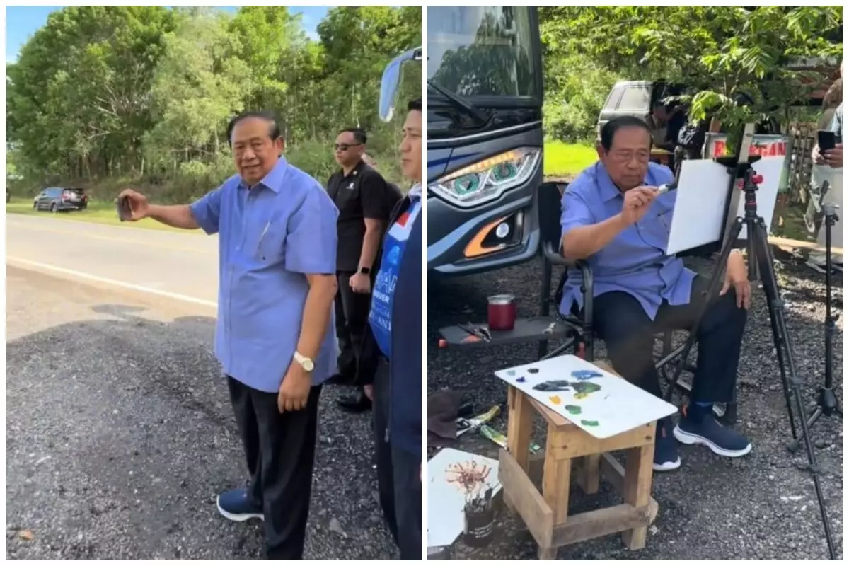 Menikmati masa tua, 9 potret SBY spontan lukis pemandangan desa Wonogiri ini hasilnya bikin takjub