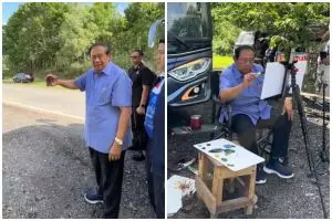 Menikmati masa tua, 9 potret SBY spontan lukis pemandangan desa Wonogiri ini hasilnya bikin takjub