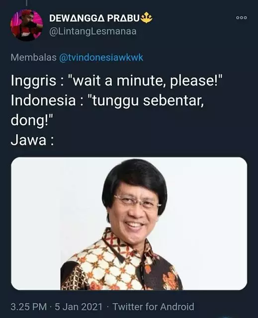 13 Perbedaan lucu Bahasa Inggris, Indonesia, dan Jawa yang bikin geleng-geleng kepala 13 Perbedaan lucu Bahasa Inggris, Indonesia, dan Jawa yang bikin geleng-geleng kepala