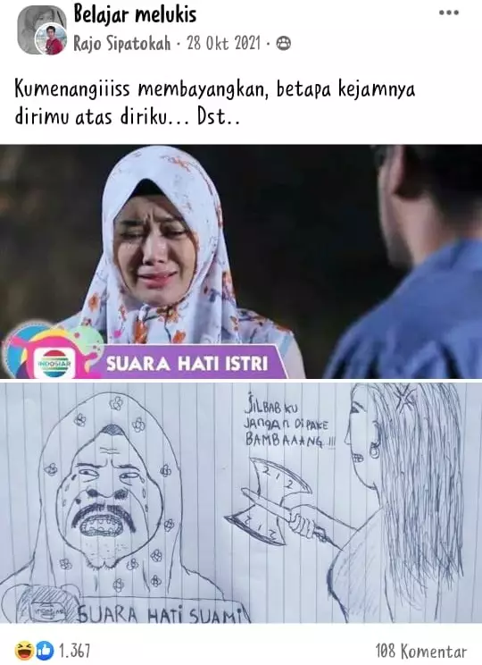 perbandingan lukisan dan gambar © Facebook