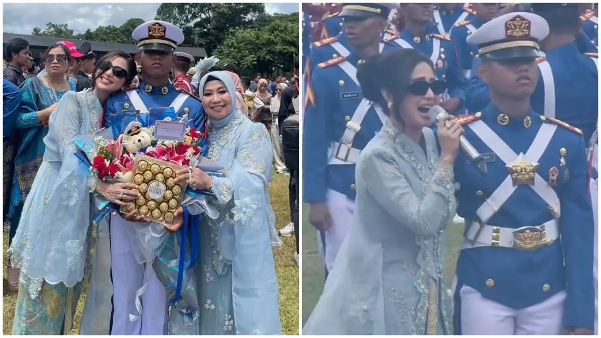 9 Potret Dewi Perssik hadiri pelepasan putra angkatnya Felice Gabriel jadi TNI AAL, menangis haru