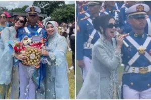9 Potret Dewi Perssik hadiri pelepasan putra angkatnya Felice Gabriel jadi TNI AAL, menangis haru