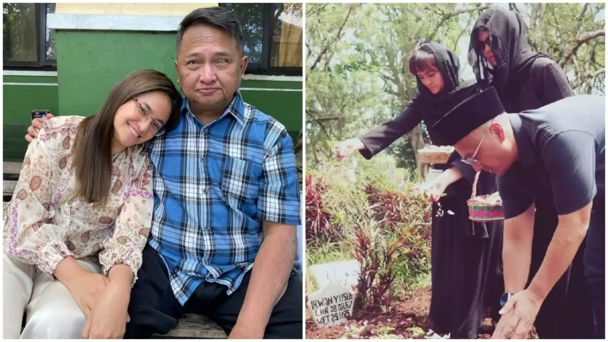 9 Potret ketegaran Marshanda antar jenazah sang ayah ke pemakaman, duduk merenung di pusara