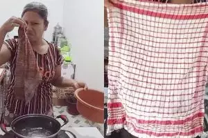 Cuma butuh 5 menit, lap dapur kotor bau dan penuh minyak jadi kinclong cuma dikucek