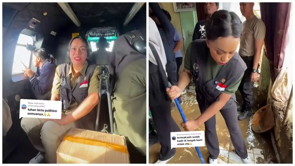 9 Potret Zita Anjani terjun langsung ke lokasi korban banjir Sumatra, gaya ngepel rumah warga viral