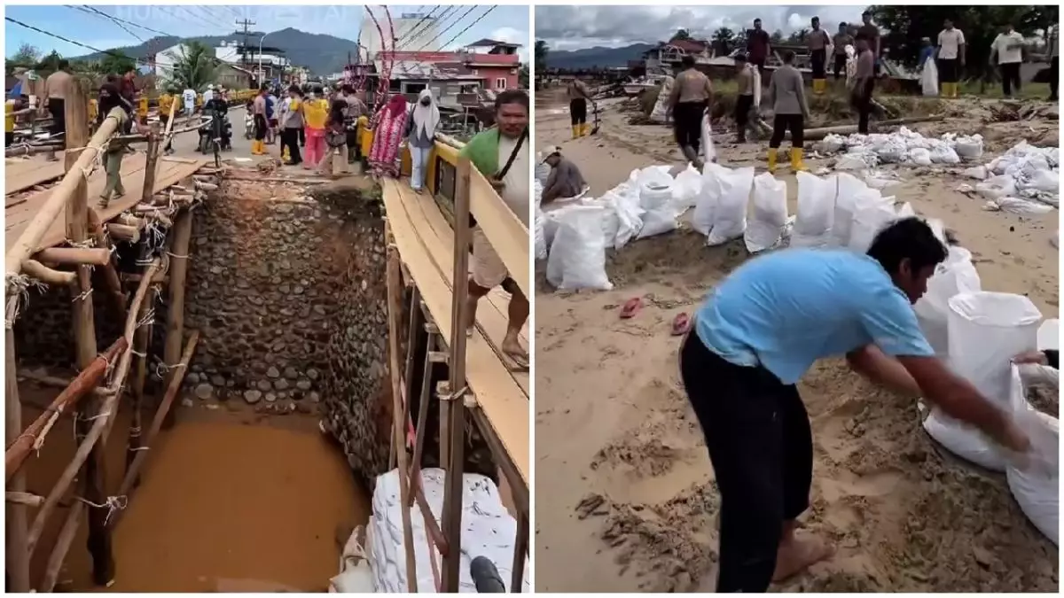 Semangat bangkit pasca bencana, 9 potret warga Tapanuli gotong royong bangun jembatan darurat