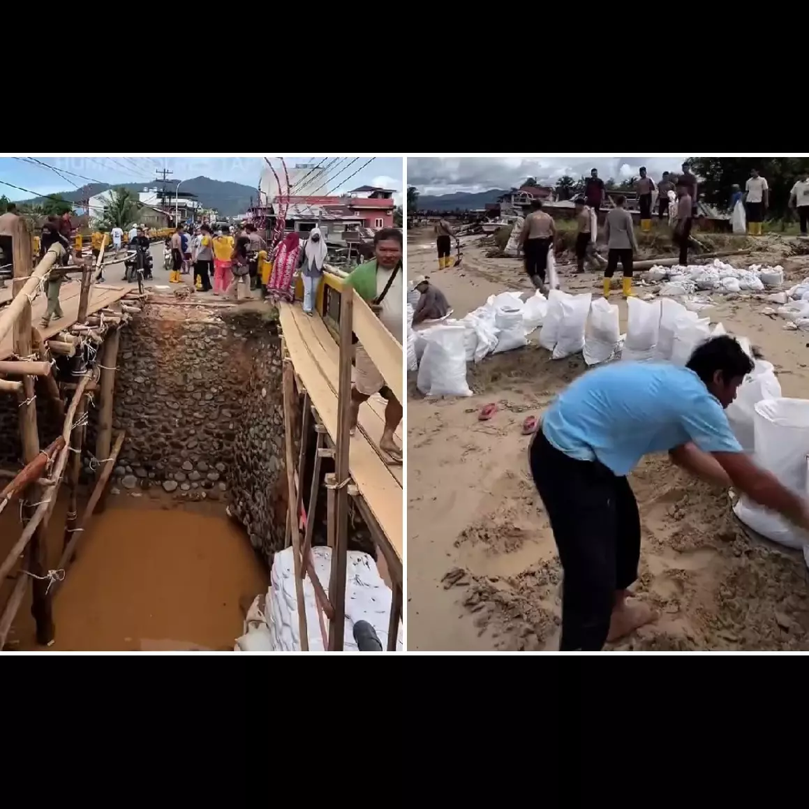 Semangat bangkit pasca bencana, 9 potret warga Tapanuli gotong royong bangun jembatan darurat