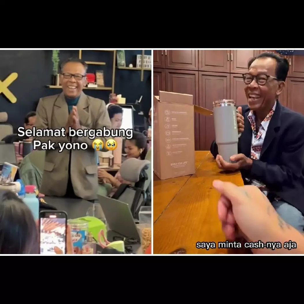 Viral bapak 60 tahun diterima kerja, dihadiahi bos tumbler elit minta dituker duit, alasannya haru