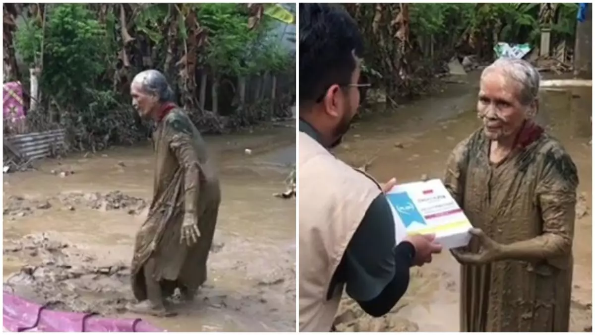 Viral perjuangan nenek korban banjir di Aceh lewati lumpur demi sekotak nasi, 7 potretnya bikin pilu