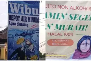 11 Spanduk dagangan bertema anime ini bikin wibu auto senyum lebar, dari Naruto sampai One Piece
