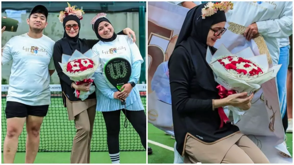 9 Potret Inneke Koesherawati dapat kejutan ultah ke-50 di lapangan padel, sampai heran liat konsepnya