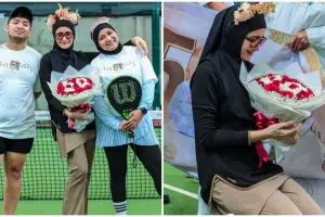 9 Potret Inneke Koesherawati dapat kejutan ultah ke-50 di lapangan padel, sampai heran liat konsepnya
