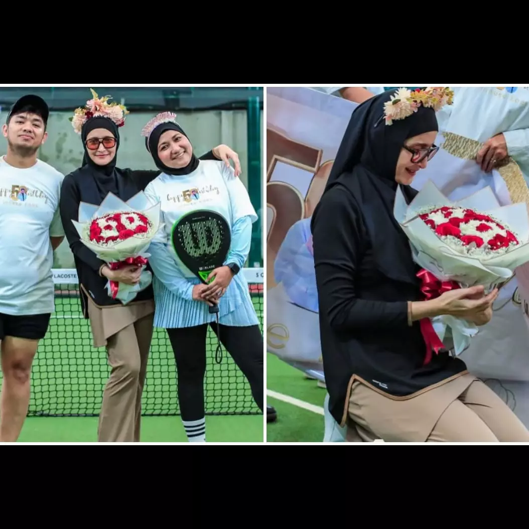 9 Potret Inneke Koesherawati dapat kejutan ultah ke-50 di lapangan padel, sampai heran liat konsepnya