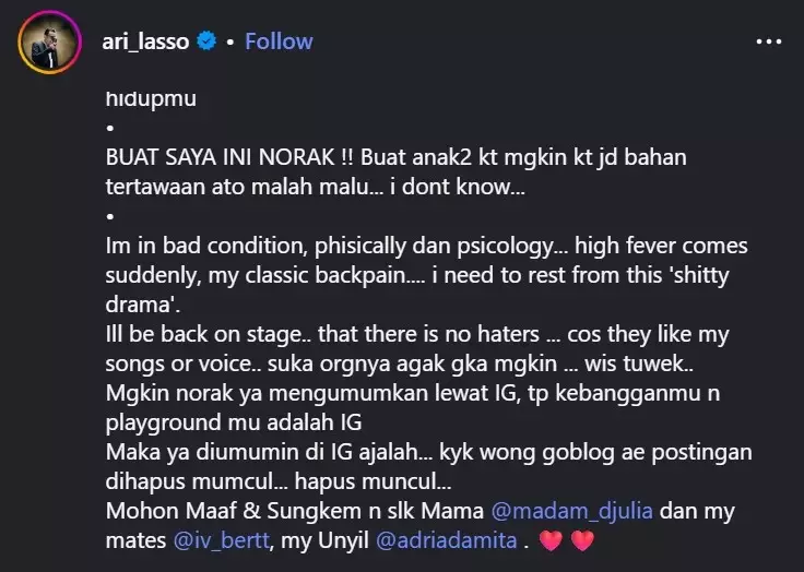 Jengah drama cinta dengan Dearly Joshua © Instagram