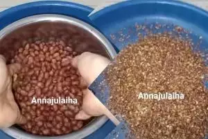 Cara cepat mengupas kulit ari kacang tanah sangrai pakai jaring buah, tangan nggak pegal