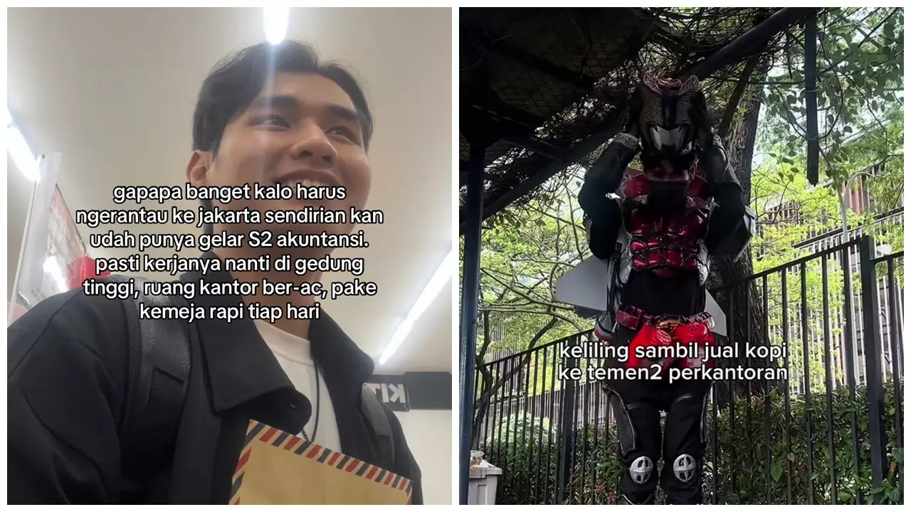 Bukan kerja kantoran, kisah pria lulusan S-2 akuntansi ini jadi badut sambil jualan kopi di jalanan