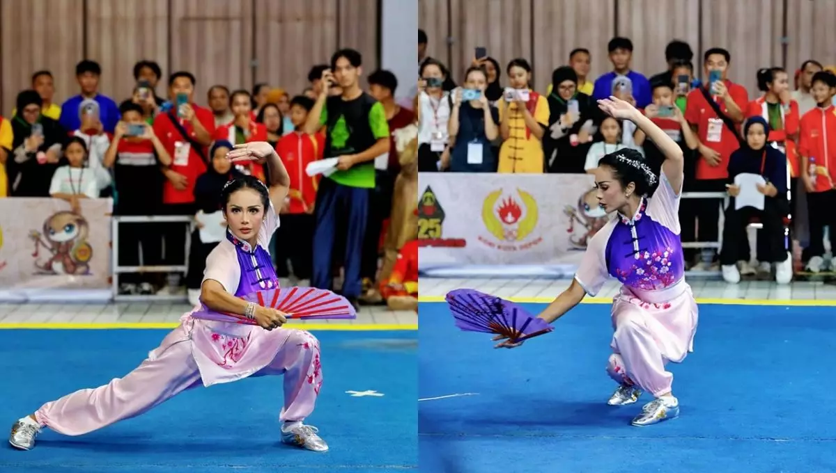 6 Potret Kris Dayanti di Kejuaraan Wushu Nasional Open, bangga raih medali emas