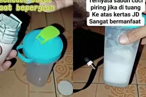 Tak perlu bawa stok sabun di botol, wanita ini bagikan trik praktis cuci perabot dapur saat bepergian