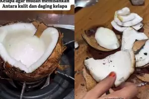 Tak perlu dikupas lagi, ini cara mudah melepas batok kelapa dari dagingnya biar tanpa pisau