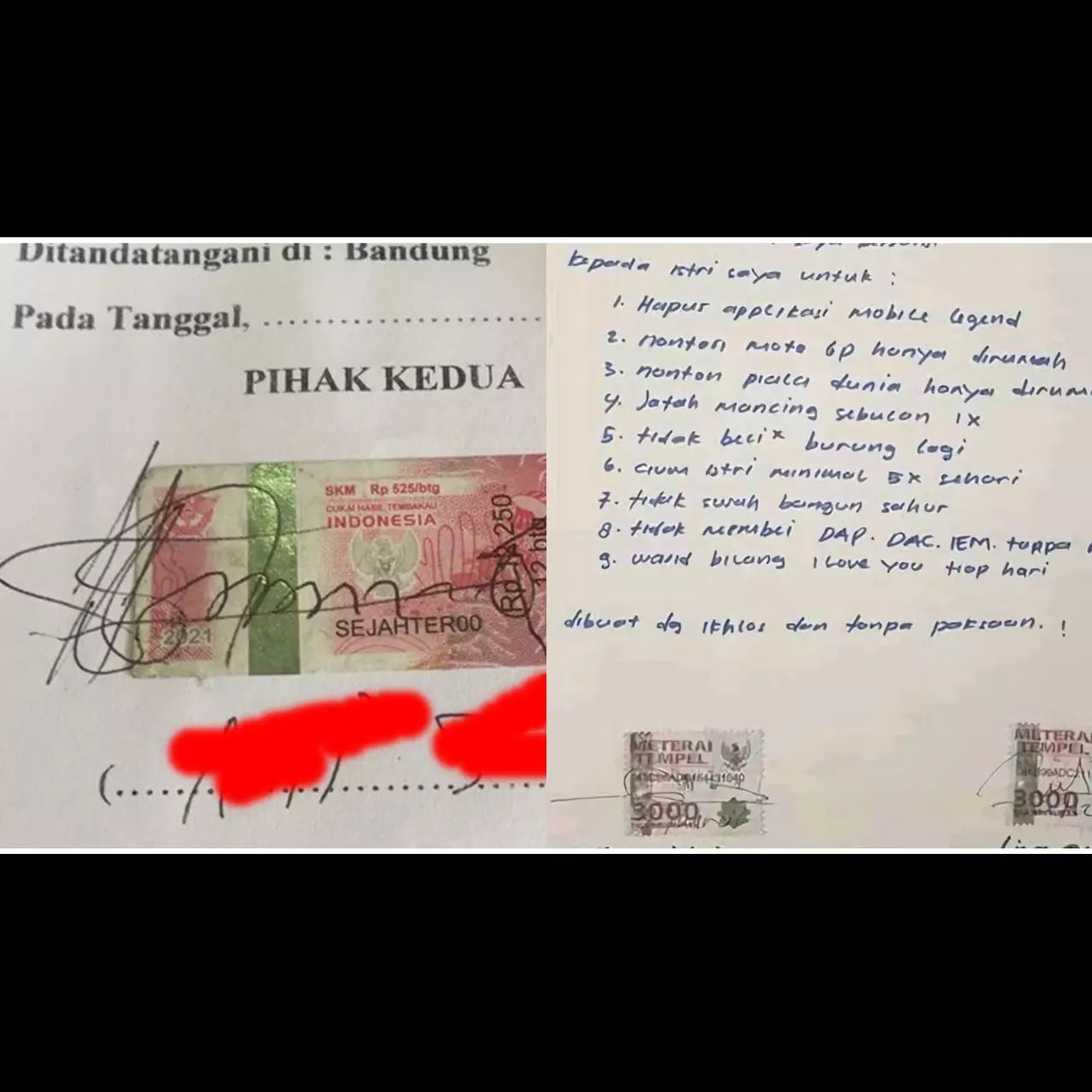 6 Surat perjanjian bermeterai paling nyeleneh, isinya tak terduga dan bikin senyum sendiri
