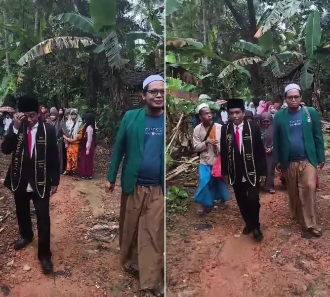 Pria wisuda profesi guru diiringi-iringi tetangga desa © 2025 TikTok