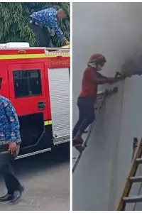 Situasi berubah drastis hanya lima menit setelah sesi foto tersebut berlangsung, keren buat para petugas damkar. 