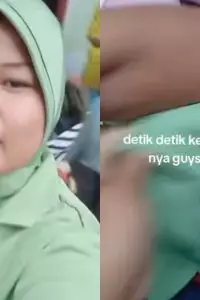 Dengan semangat wanita muda itu memakai baju donasi yang ia dapat yakni baju Persit.